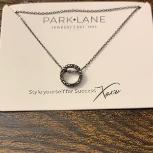 Park Lane Roo gun metal Circle Pendant Necklace with black Crystals